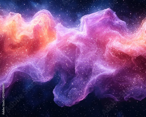 Tranquil Cosmic Nebula with Vibrant Silk Like Gradients Flowing Across the Starry Sky photo