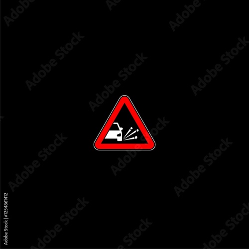Free Download Loose gravel warning road sign icon isolated on dark background - GFXLoad