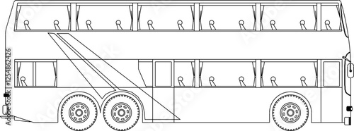 vector sketch illustration silhouette design of public transportation vehicle modern vintage double decker bus with passengers