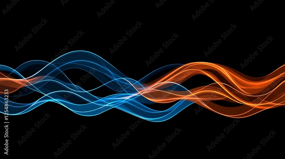 Abstract Flowing Waves of Light Blue and Orange on Dark Background with Wavy Fluid Dynamics Abstract Flowing Waves of Light Blue and Orange on Dark Background with Wavy Fluid Dynamics
