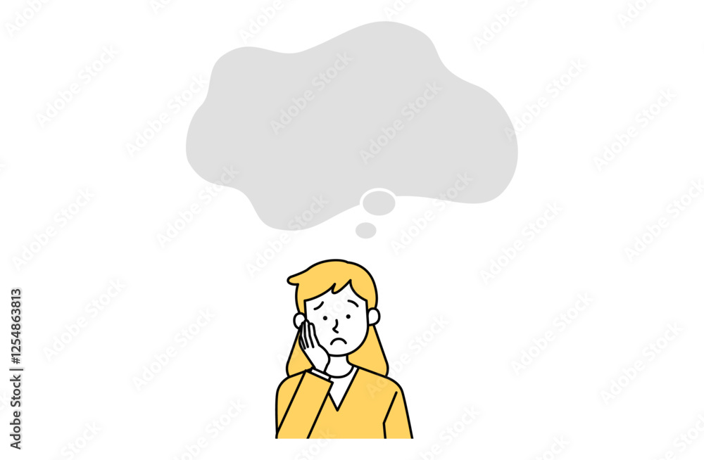 悩む女性と吹き出しのベクターイラストシンプル 枠 コピースペース フレーム 女性 老人