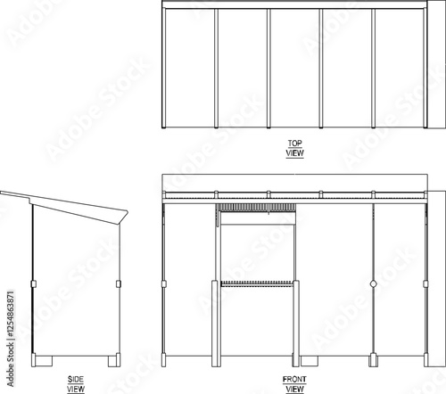 vector sketch illustration silhouette design of bus shelter building for passengers waiting for transportation 