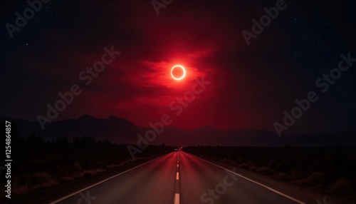 A Dramatic Nighttime Solar Eclipse Over a Desolate Highway
