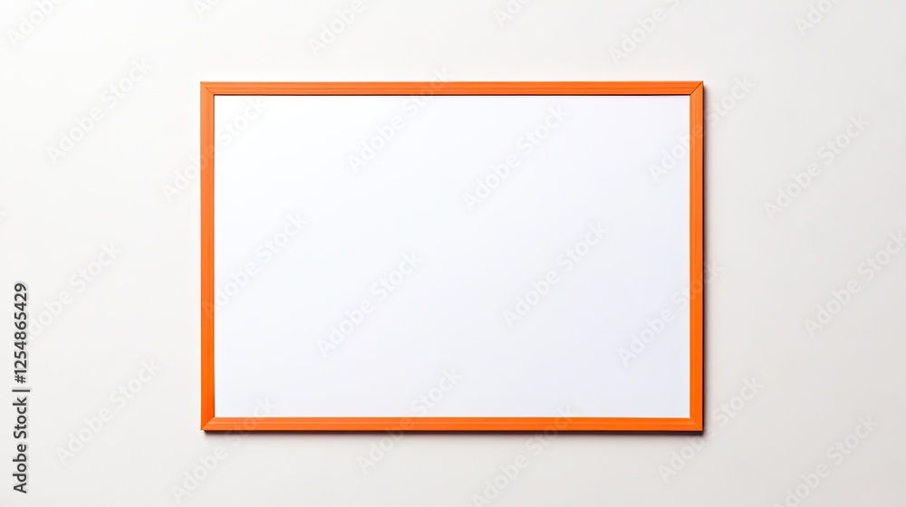 Blank whiteboard with an orange frame positioned against a neutral background, ideal for presentations Blank whiteboard with an orange frame positioned against a neutral background, ideal for presentations
