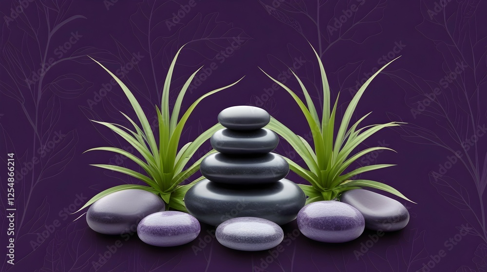 purple background with subtle botanical patterns and scattered leaves and stones for elegant design presentations purple background with subtle botanical patterns and scattered leaves and stones for elegant design presentations