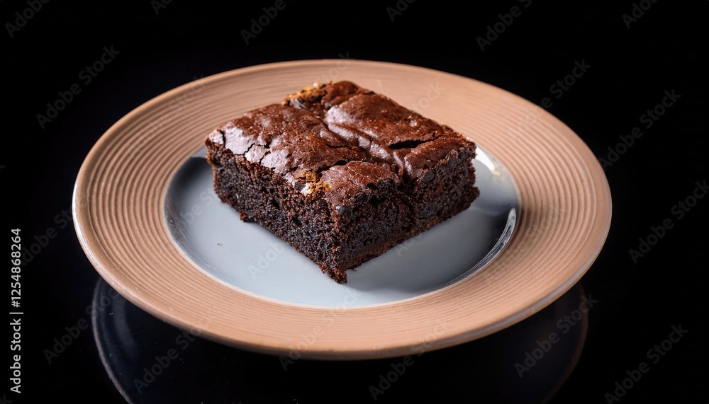 Chocolate cake on white plate on a black background Chocolate cake on white plate on a black background
