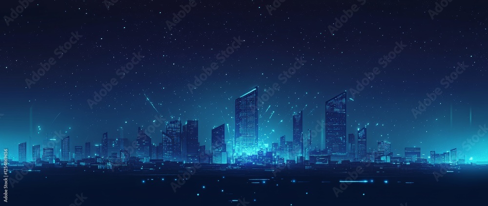 Fototapeta premium Futuristic city skyline at night.