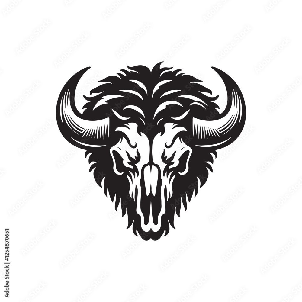 Naklejka premium Minimalist Bison Skull Silhouette - Bison Skull Vector - Bison Skull Illustration.