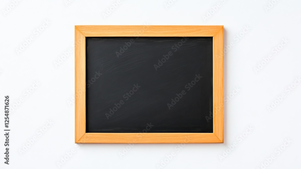 Blank chalkboard framed in wood, ready for writing or drawing, set against a white background Blank chalkboard framed in wood, ready for writing or drawing, set against a white background