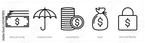 A set of 5 business icons as mutual funds, investment, loan