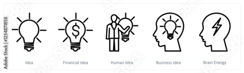 A set of 5 business icons as idea, financial idea, human idea