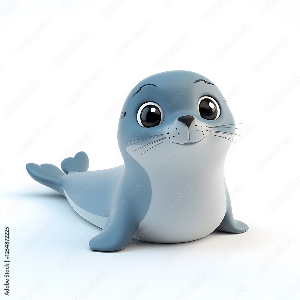 Fototapeta premium 3d cartoon cute illustration of seal on white background
