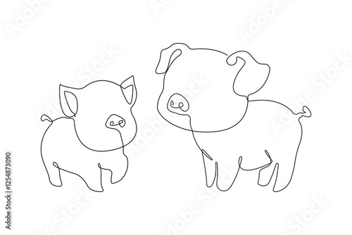 Hand-drawn pigs continuous outline vector. Pig animal line art logo. Vector illustrations.