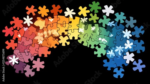 Wallpaper Mural Abstract Jigsaw Puzzle Pieces in Rainbow Colors Creating an Arch Shape against Black Background Torontodigital.ca