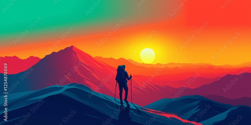 Hiker at Sunrise: Trekking Poles and Positive Emotions Toward Mountain Summit Hiker at Sunrise: Trekking Poles and Positive Emotions Toward Mountain Summit