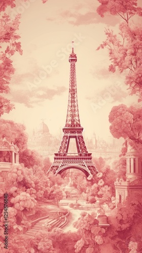 Wallpaper Mural Toile wallpaper with eiffle tower architecture landscape building. Torontodigital.ca