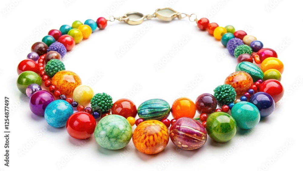 Elegant Beaded Gemstone Necklace on White Background - Stock Photo Elegant Beaded Gemstone Necklace on White Background - Stock Photo