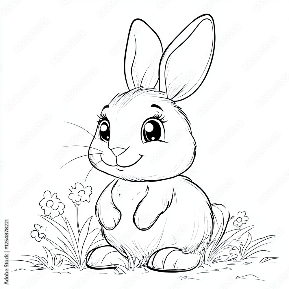 Charming Bunny Rabbit Hop Coloring Book Page Illustration Charming Bunny Rabbit Hop Coloring Book Page Illustration