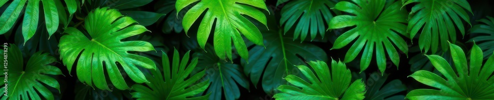 Fototapeta premium Lush green tropical leaves, vibrant jungle foliage , plant, leafy