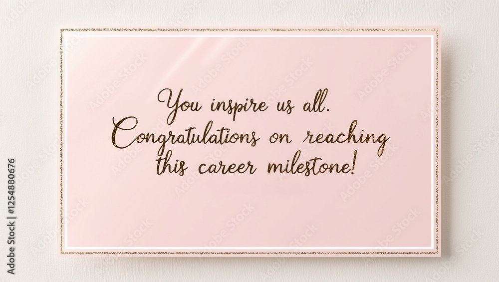 greeting card for career achievement, promotion or new job with a pink background and a golden font displaying the message You inspire us all. congratulations on reaching this career milestone. greeting card for career achievement, promotion or new job with a pink background and a golden font displaying the message You inspire us all. congratulations on reaching this career milestone.