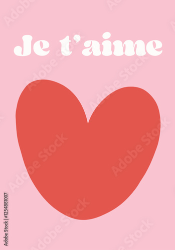 Je T'aime Print, Trendy Wall Art, Printable Heart Poster, Cute Pink Art, Heart Print, Dorm Room Decor, Girly Wall Art