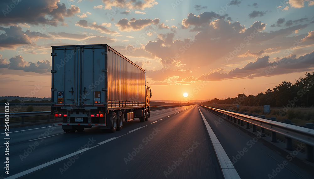 Journey into the Sunset: Truck on Highway Journey into the Sunset: Truck on Highway