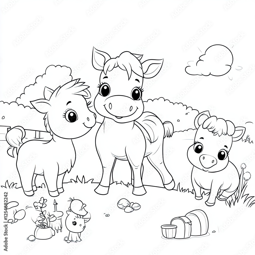 Obraz premium Adorable Farm Animals Coloring Book Page Perfect for Toddlers and Kids