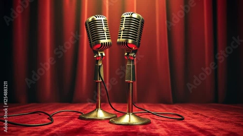 Vintage Microphones on Stage: A Retro Duo Ready for Performance