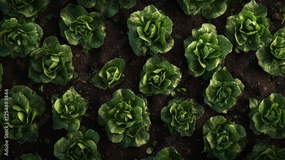 5.A field of butterhead lettuce Analotta with rich green foliage, the texture of each leaf captured in fine detail, contrasting with the dark brown soil. 5.A field of butterhead lettuce Analotta with rich green foliage, the texture of each leaf captured in fine detail, contrasting with the dark brown soil.