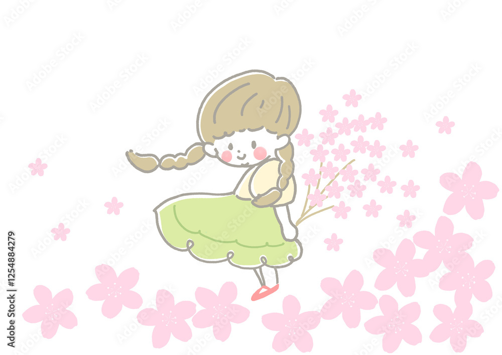 桜のブーケを持ちこちらを見て微笑むスカートのおさげの女の子 春 4月 背景桜
桜のブーケを持ちこちらを見て微笑むスカートのおさげの女の子 春 4月 背景桜