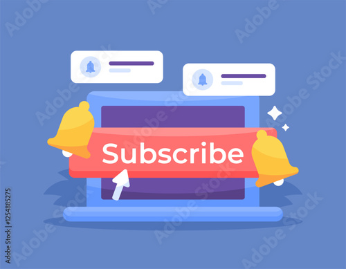 concept of subscription service. Subscribe to get the latest notifications and information. illustration of a laptop with a bell. technology and programs. flat style design. elements