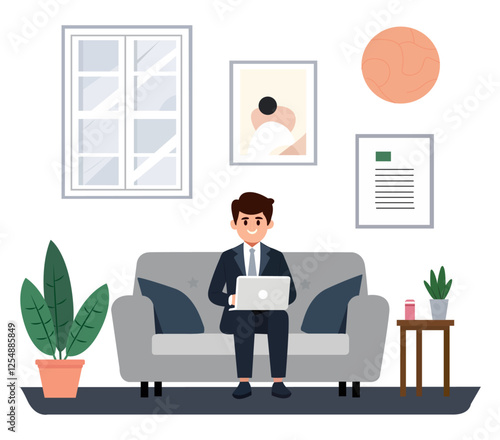 Remote Work and Home Office Flat Vector Illustration of Work-from-Home and Digital Productivity