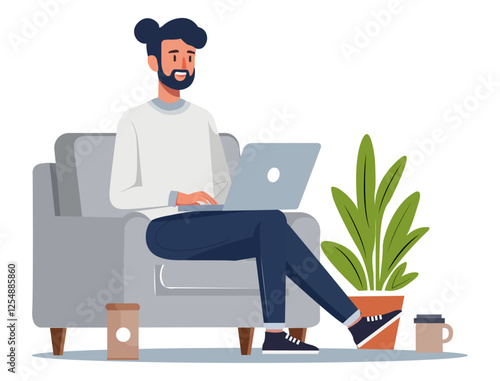 Remote Work and Home Office Flat Vector Illustration of Work-from-Home and Digital Productivity