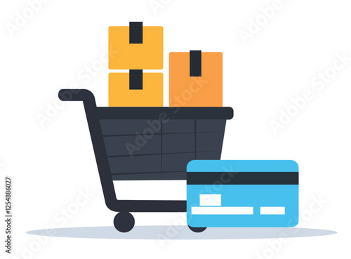 E-commerce Shopping Cart with Credit Card for Online Transactions vector illustration 