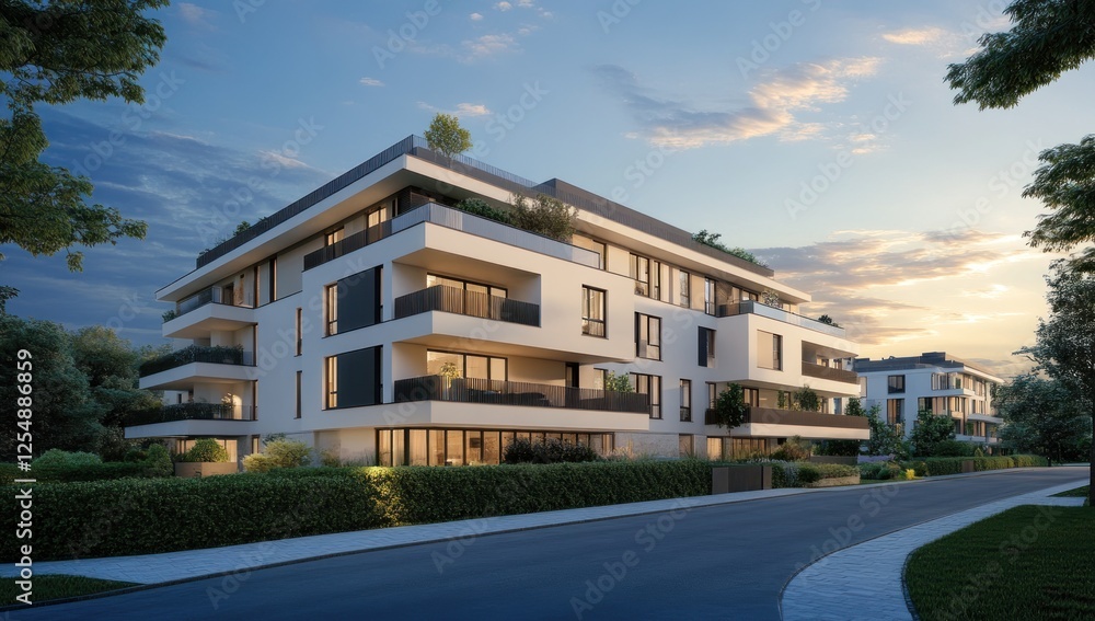 Modern Apartments at Sunset: Luxurious Living in a Tranquil Setting Modern Apartments at Sunset: Luxurious Living in a Tranquil Setting