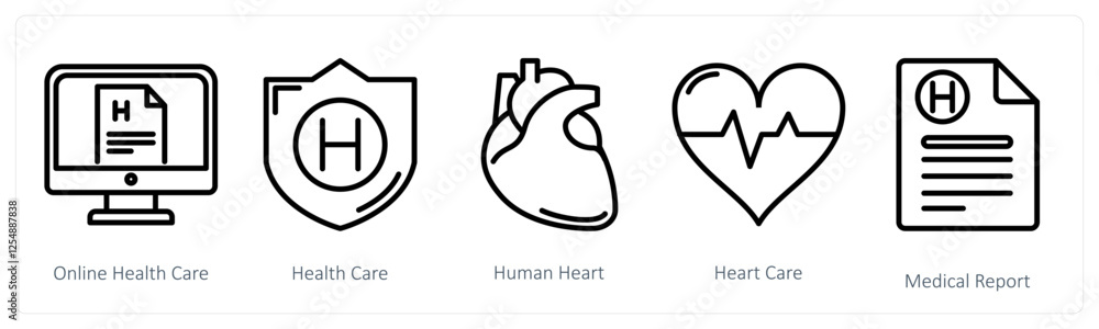 A set of 5 medical icons as online health care, health care A set of 5 medical icons as online health care, health care