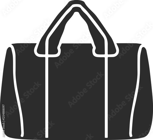 Classic bag or tote bag, black silhouette icon with symmetrical lines.
