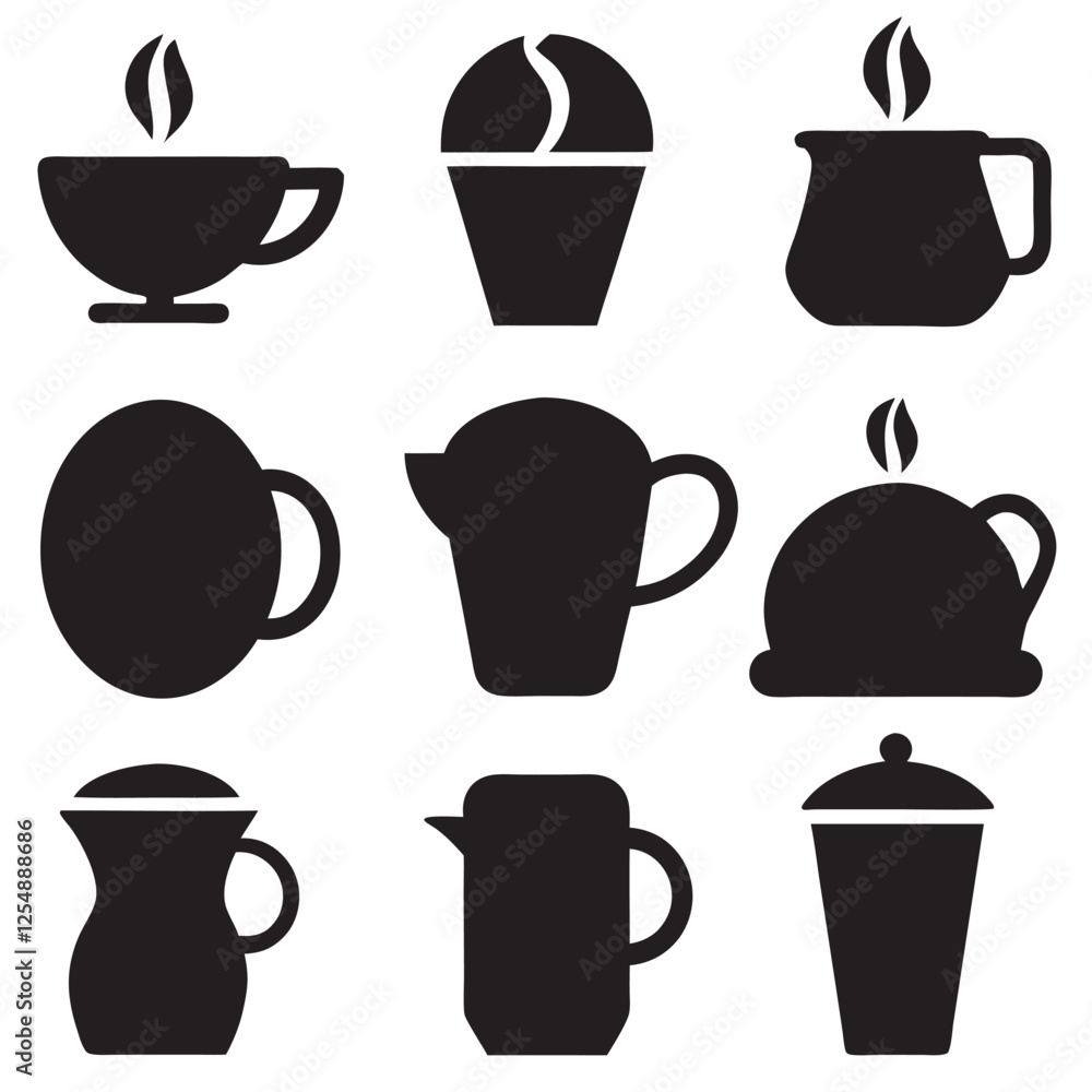 Coffee silhouettes set large pack of vector silhouette design Coffee silhouettes set large pack of vector silhouette design