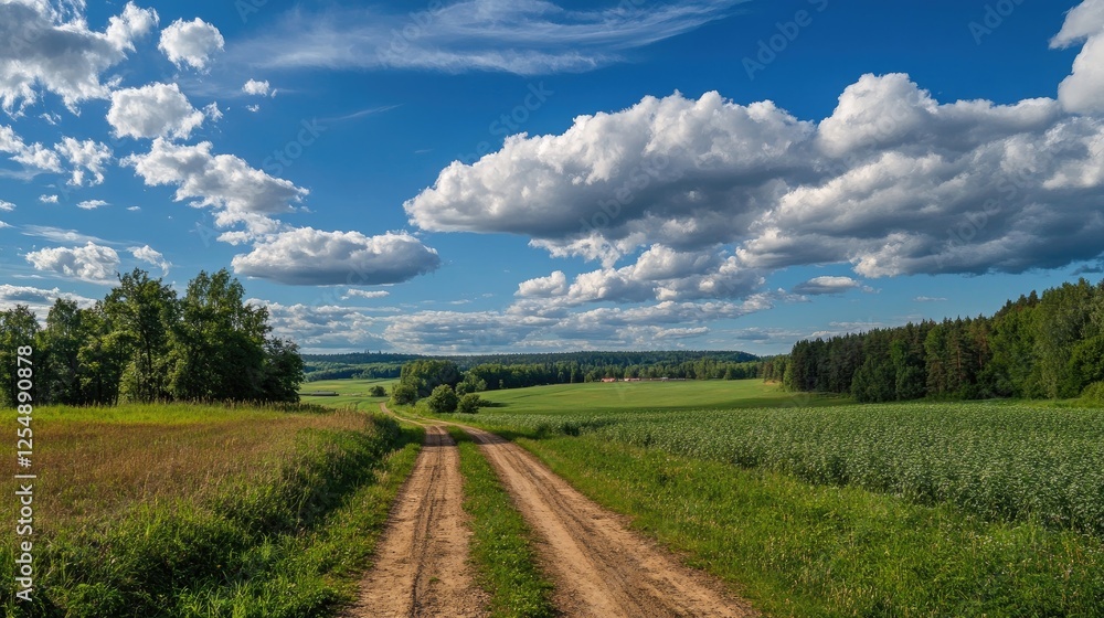 Straight country road stretching into the distance under an open sky Straight country road stretching into the distance under an open sky