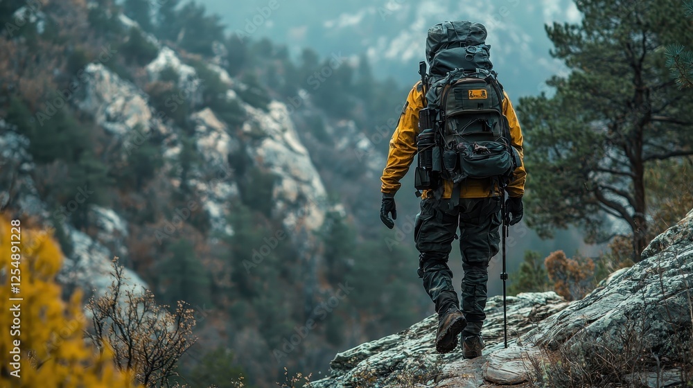 Obraz premium Nature's scenic views an adventurous hiker's trek through majestic mountains