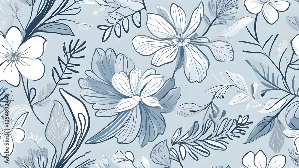Fototapeta premium Serene Blue Floral Fantasy.