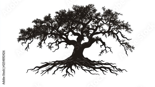 Wallpaper Mural Majestic oak tree, sprawling roots, white background, nature illustration, website design Torontodigital.ca