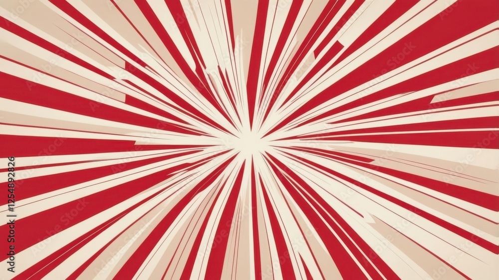 Fototapeta premium Red and Cream Striped Burst Abstract Background with Retro Flair