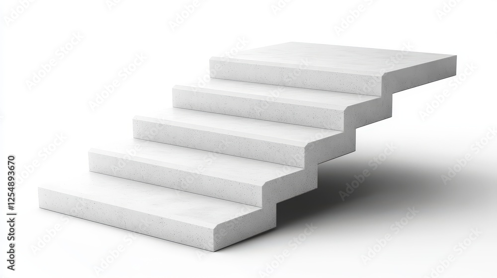 White staircase with textured steps in contemporary minimalist interior design setting White staircase with textured steps in contemporary minimalist interior design setting