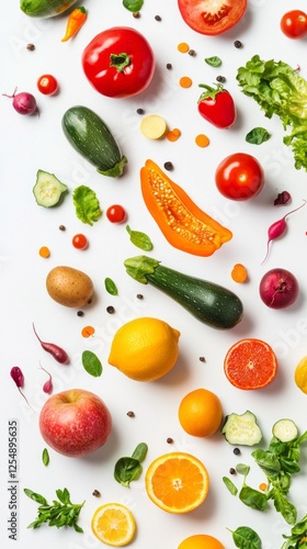 Vibrant array of fresh produce showcases a mix of vegetables and fruits, including tomatoes, zucchini, and citrus, inviting creativity in cooking and healthy eating