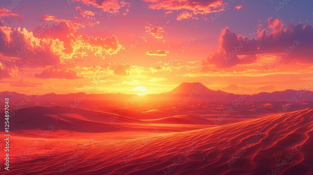 Fototapeta premium Fiery Desert Sunset Over Red Dunes