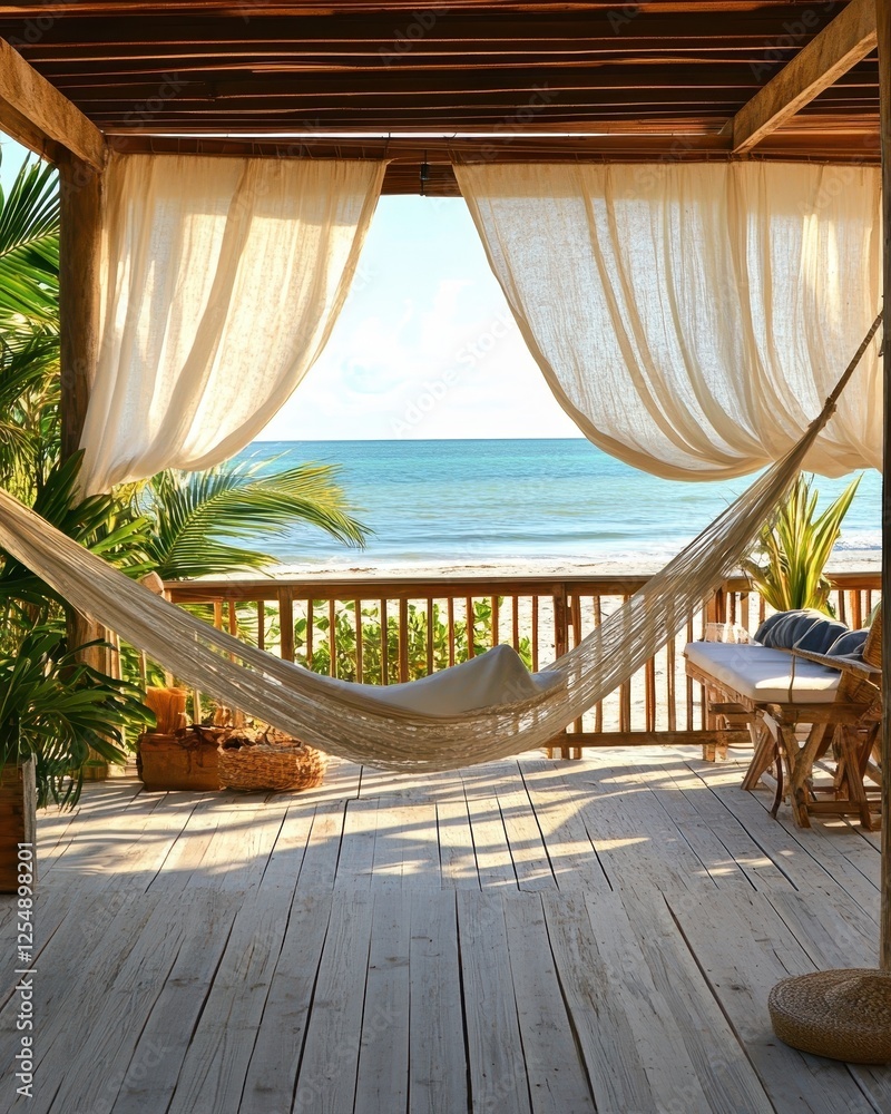 Serene coastal retreat with hammock and ocean view Serene coastal retreat with hammock and ocean view