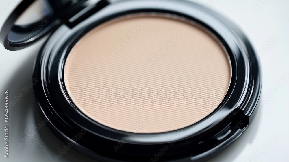 Fototapeta premium pressed compact powder swatches, cream beige pigments, elegant grooved lines, ultra-detailed powder particles, professional beauty product texture, soft matte finish, high-resolution macro shot