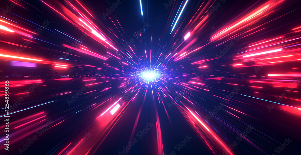 Fototapeta premium Abstract, colorful light-speed tunnel background 