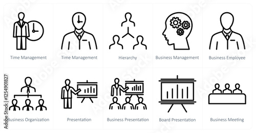 A set of 10 business icons as time management, hierarchy, business management